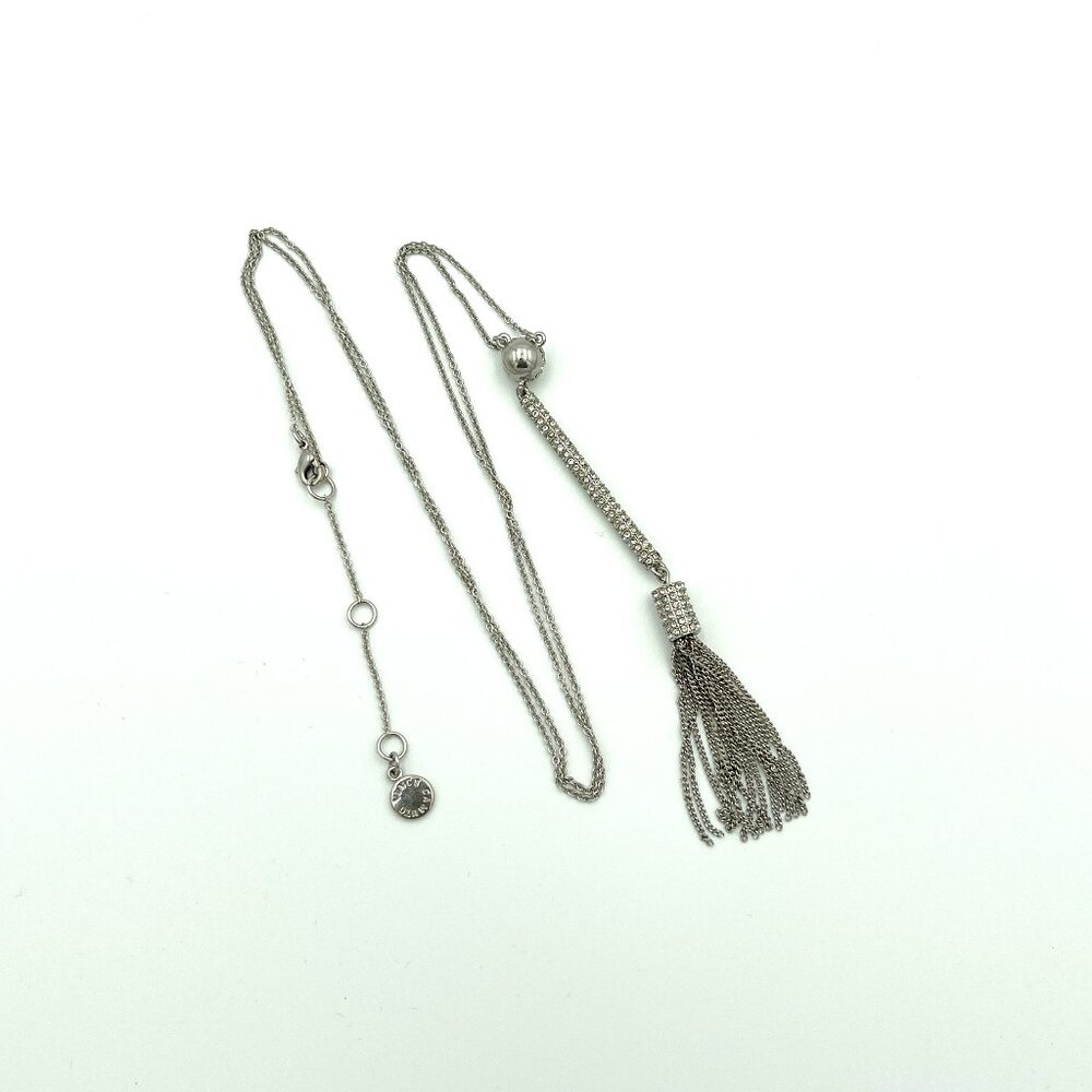 🎁❤️Vintage Vince Camuto Silver Tassel Necklace, Clear Rhinestones